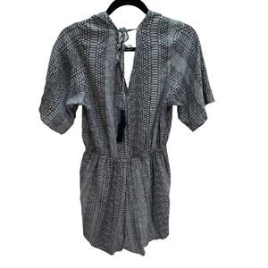 Kush V-Neck Romper Women's Small Reptile Print Ladder Lace Back Neck Tie Tassle